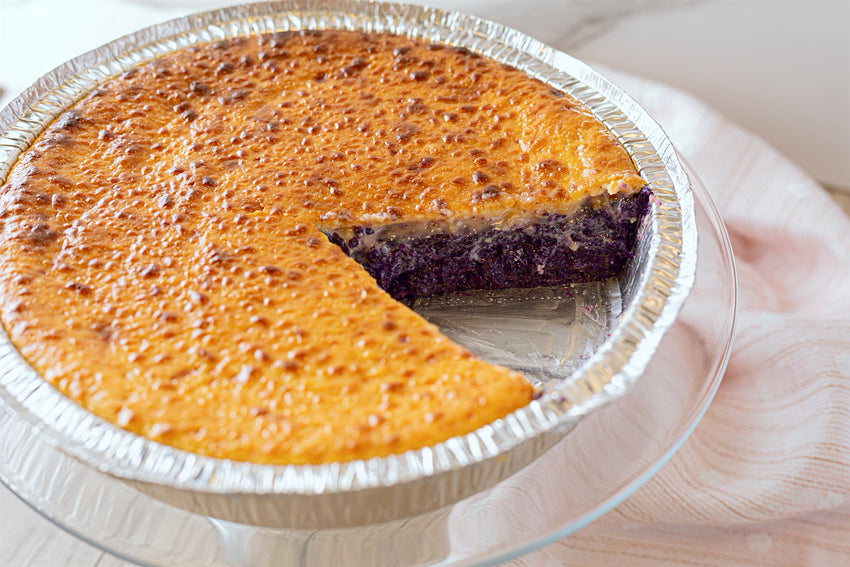 Ube Biko de Yema (Purple Yam Glutinous Rice Cake with Sweet Custard Topping)-  THIS ITEM DOES NOT SHIP, FOR PICKUP ONLY